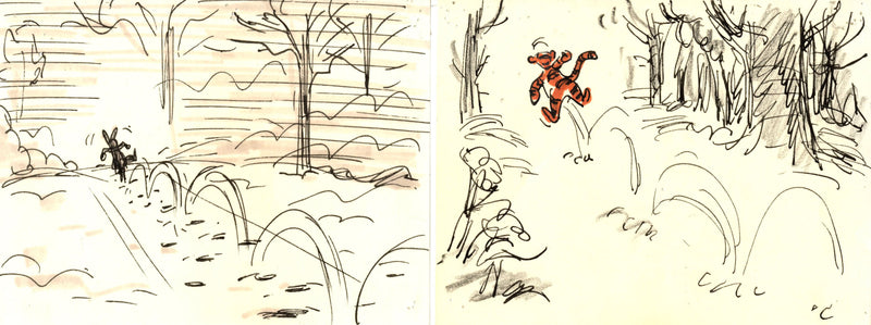 Winnie the Pooh and Tigger Too Original Storyboard Drawing Pair: Rabbit, Tigger