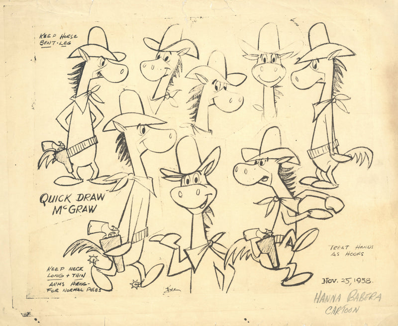 Quick Draw McGraw Original Photostat Model Sheet Initialed by Dick Bickenbach (Framed)