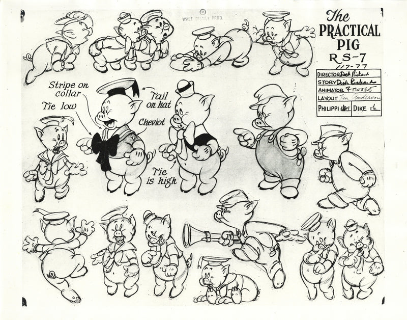 The Practical Pig Original Stat Model Sheet: Fifer, Fiddler, and Practical Pig