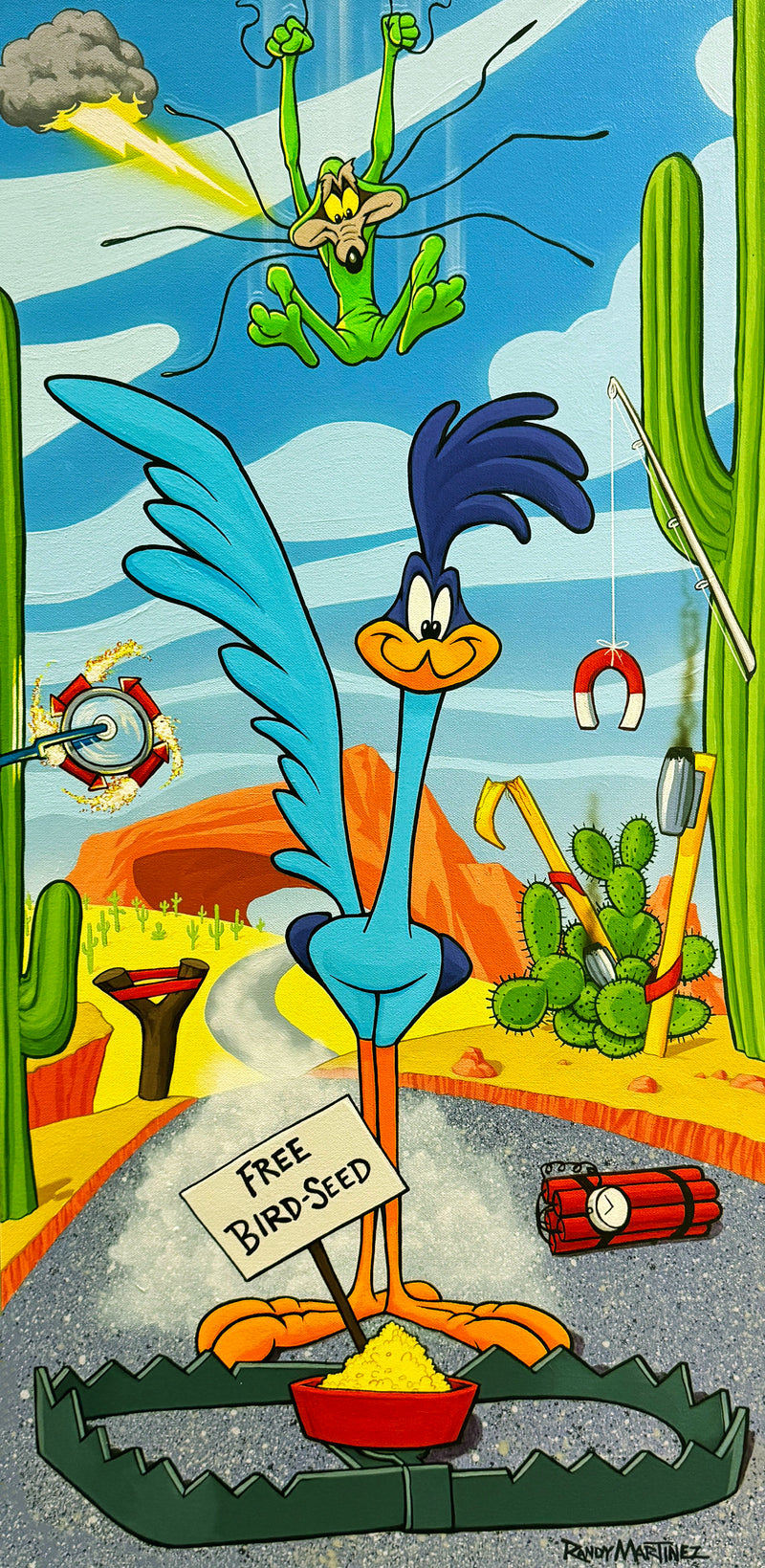 Randy Martinez Original Painting: Road Runner and Wile E. Coyote