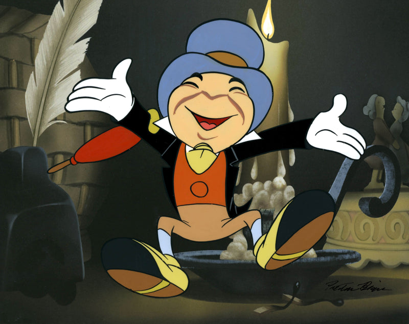 Jiminy Cricket Original Production Cel with Matching Drawing Signed by Preston Blair