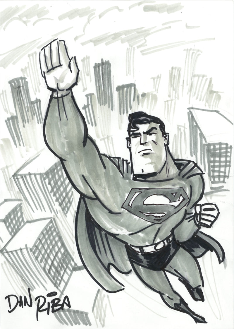 Original Ink Drawing by Dan Riba: Superman (Framed)
