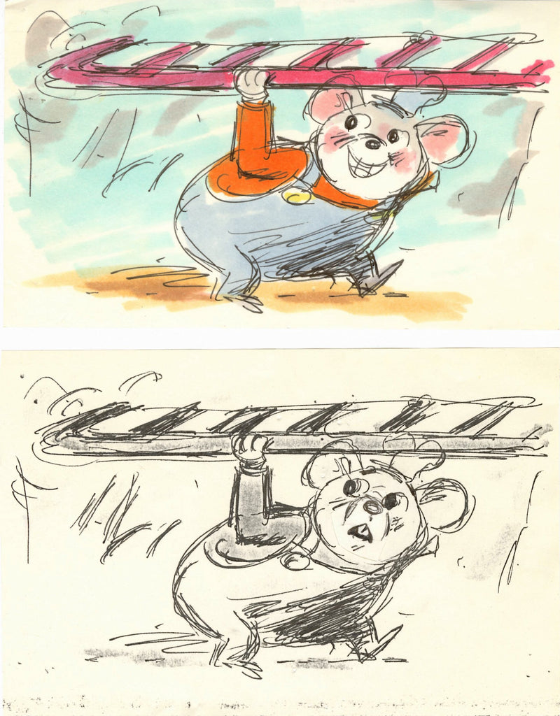 The Rescuers Storyboard Drawings (Hand-Drawn and Photostat Pair): Bernard