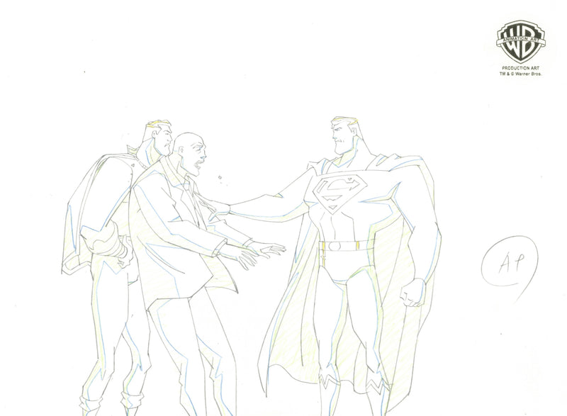 Justice League Unlimited Original Production Drawing: Shazam, Lex Luthor, Superman
