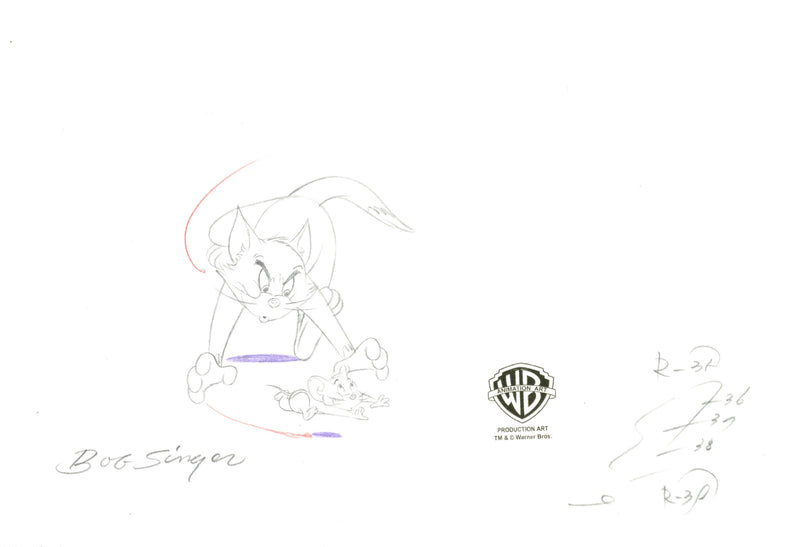 Tom and Jerry Original Production Drawing Signed by Bob Singer: Tom, Jerry