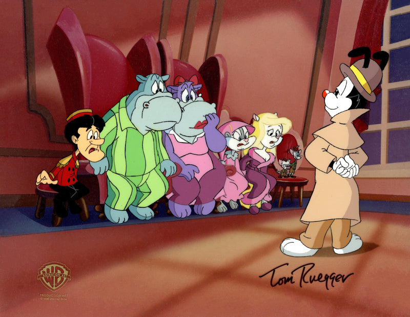 Animaniacs Original Production Cel Signed by Tom Ruegger: Porter, Hippos, Slappy, Minerva, Pinky, Brain, Yakko