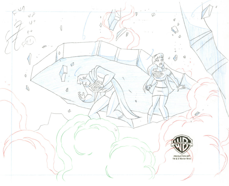 Superman The Animated Series Original Production Drawing: Superman, Supergirl