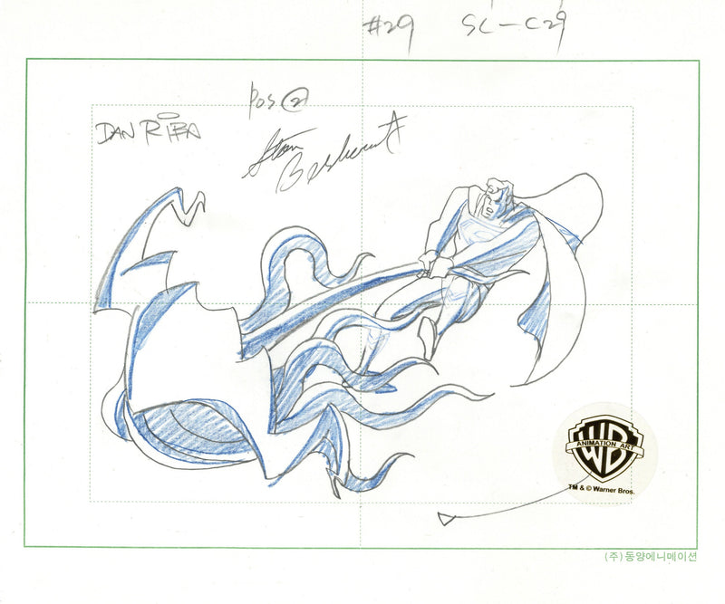 Superman The Animated Series Original Production Drawing Signed by Dan Riba and Stan Berkowitz: Superman, Karkull