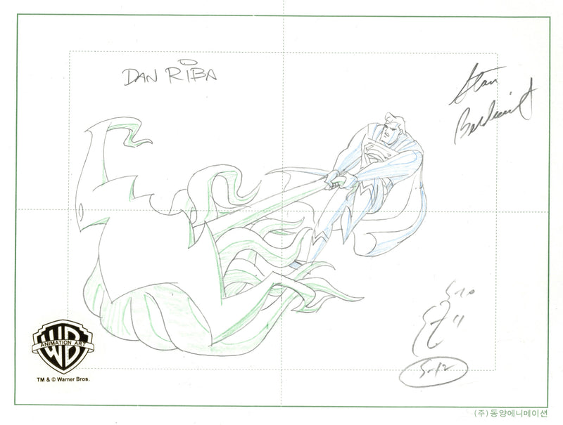 Superman The Animated Series Original Production Drawing Signed by Dan Riba and Stan Berkowitz: Superman, Karkull