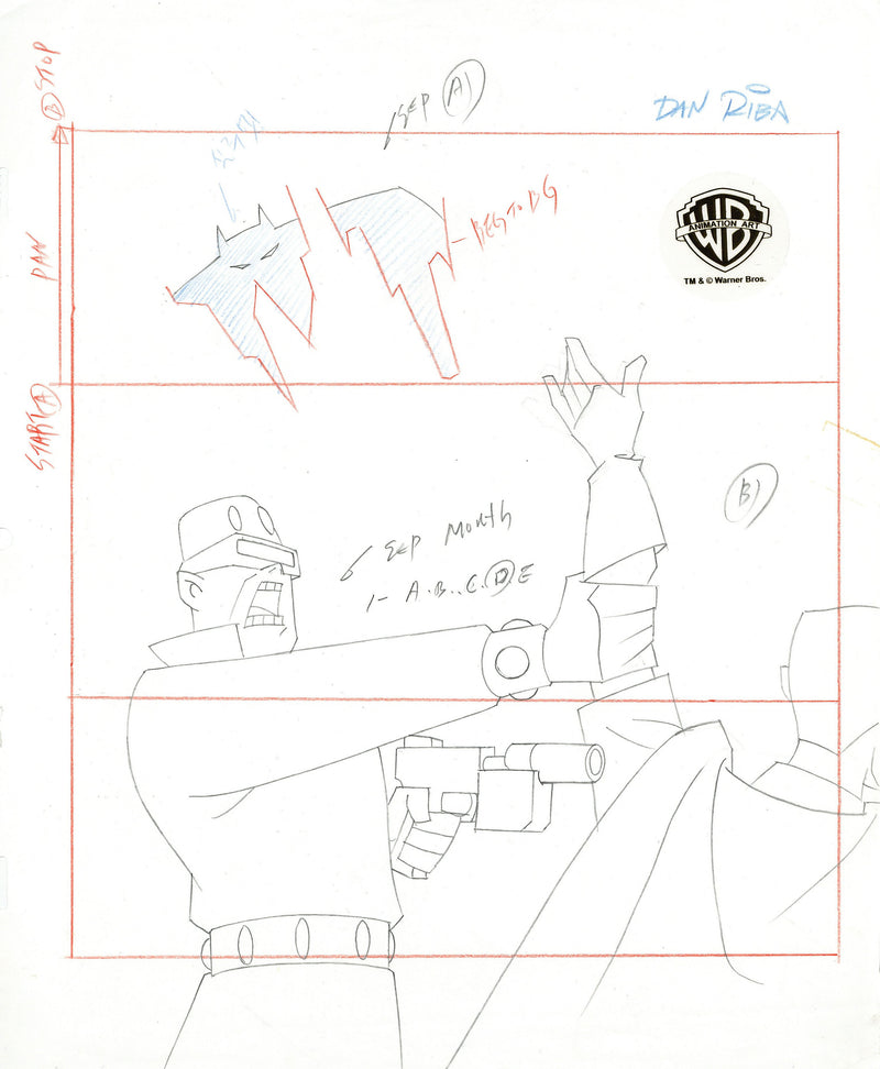 The New Batman Adventures Original Production Drawing Signed by Dan Riba: Frank Miller Batman, Robin, Mutant
