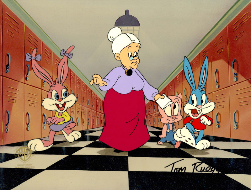 Tiny Toons Original Production Cel Signed by Tom Ruegger: Granny, Babs, Buster, Hamton