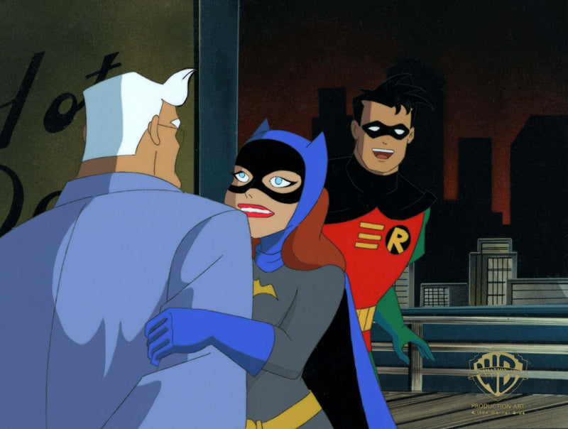 Batman The Animated Series Original Production Cel: Batgirl, Robin, Commissioner Gordon