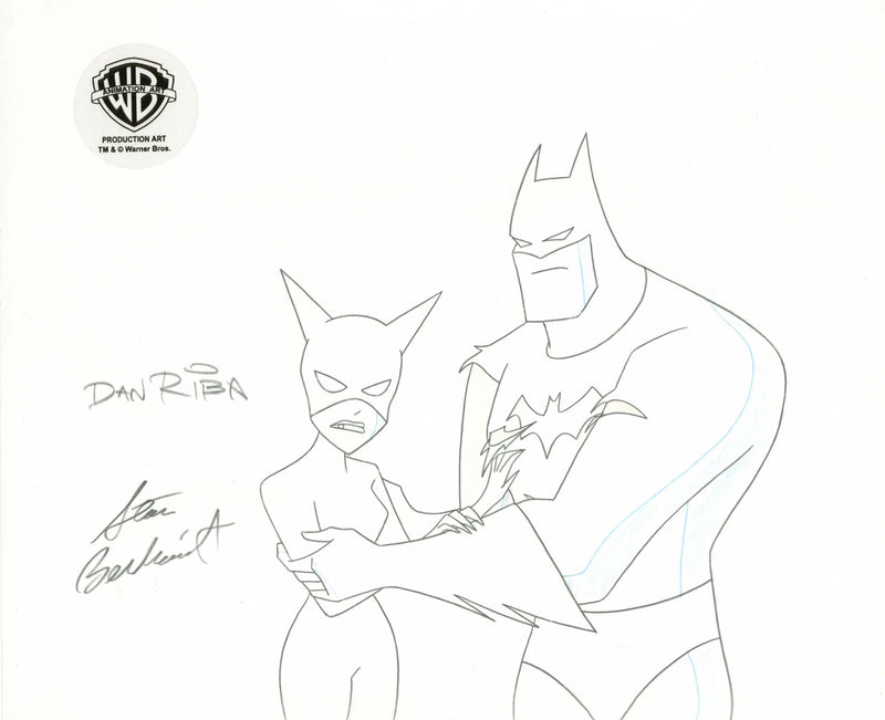 The New Batman Adventures Original Production Drawing Signed by Dan Riba and Stan Berkowitz: Batman, Catwoman
