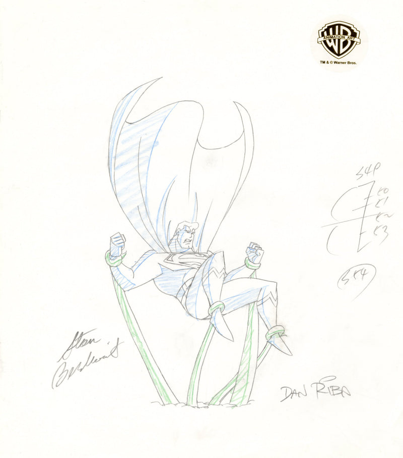 Superman The Animated Series Original Production Drawing Signed by Dan Riba and Stan Berkowitz: Superman