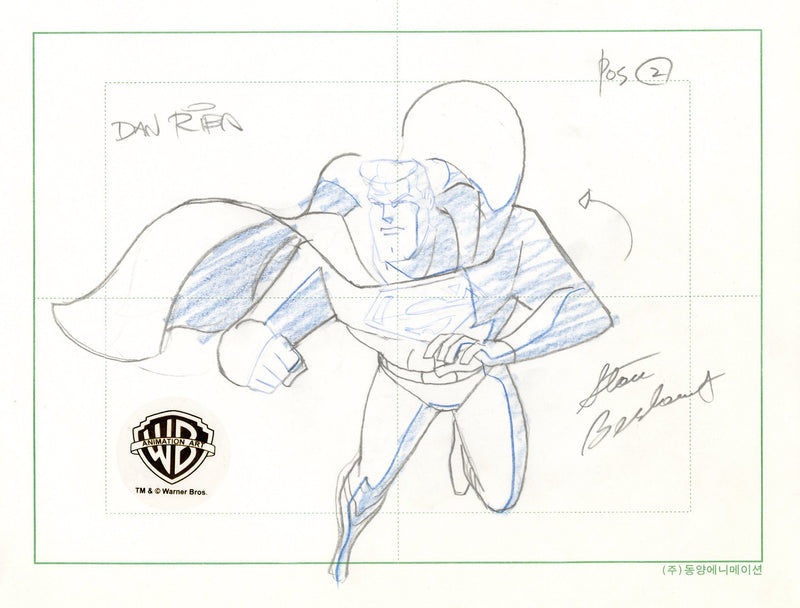 Superman The Animated Series Original Production Drawing Signed by Dan Riba and Stan Berkowitz: Superman