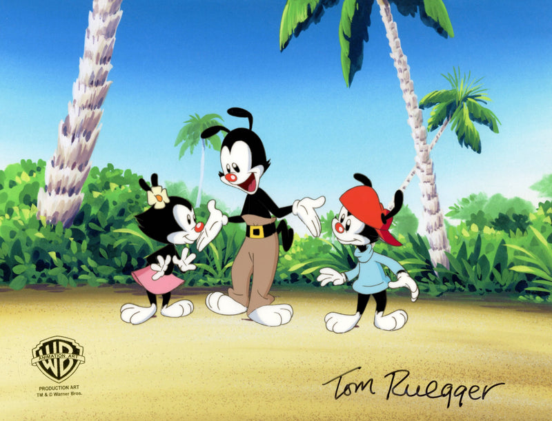 Animaniacs Original Production Cel with Matching Drawing Signed by Tom Ruegger: Yakko, Wakko, Dot