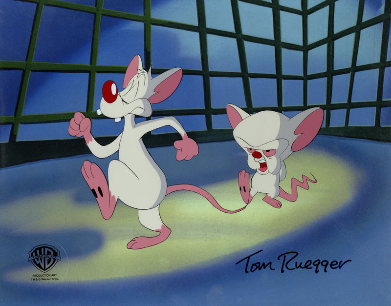 Pinky And The Brain Original Production Cel with Matching Drawing Signed by Tom Ruegger: Pinky, Brain