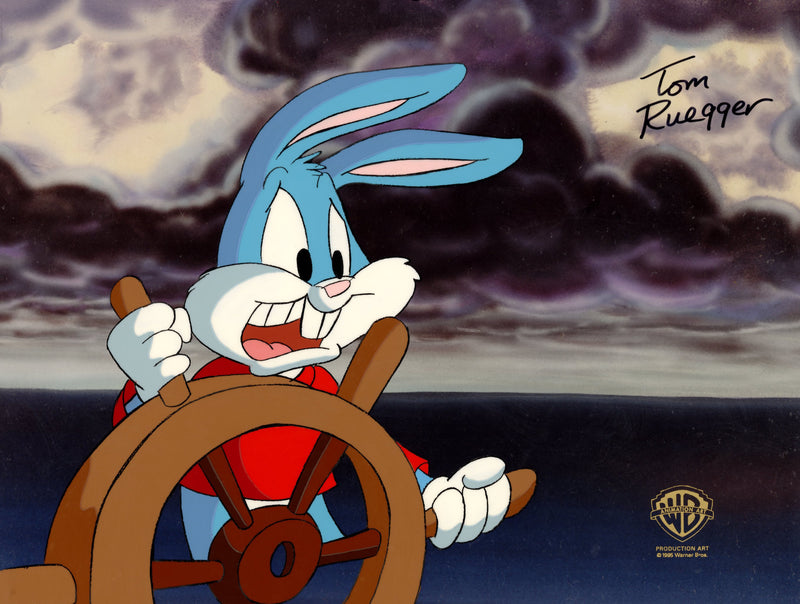 Tiny Toons Original Production Cel with Matching Drawing Signed by Tom Ruegger: Buster Bunny