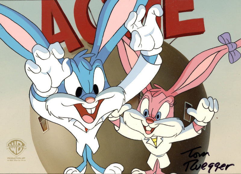 Tiny Toon Adventures Original Production Cel Signed by Tom Ruegger: Buster, Babs (Framed)