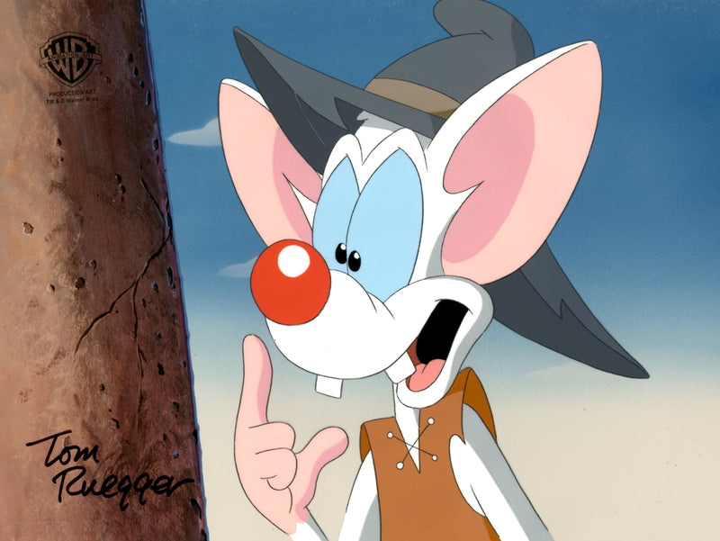 Pinky And The Brain Original Production Cel with Matching Drawing Signed by Tom Ruegger: Pinky and Brain