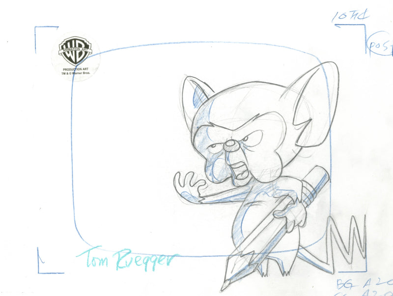 Pinky And The Brain Original Production Layout Drawing Signed by Tom Ruegger: Brain